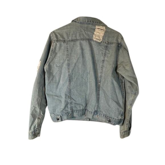 Design Lab Lord & Taylor Light Blue Patch Streetwear Denim Jean Jacket Women Med - Picture 2 of 12